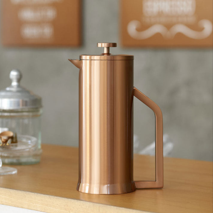 White and copper Lafeeca French press coffee maker