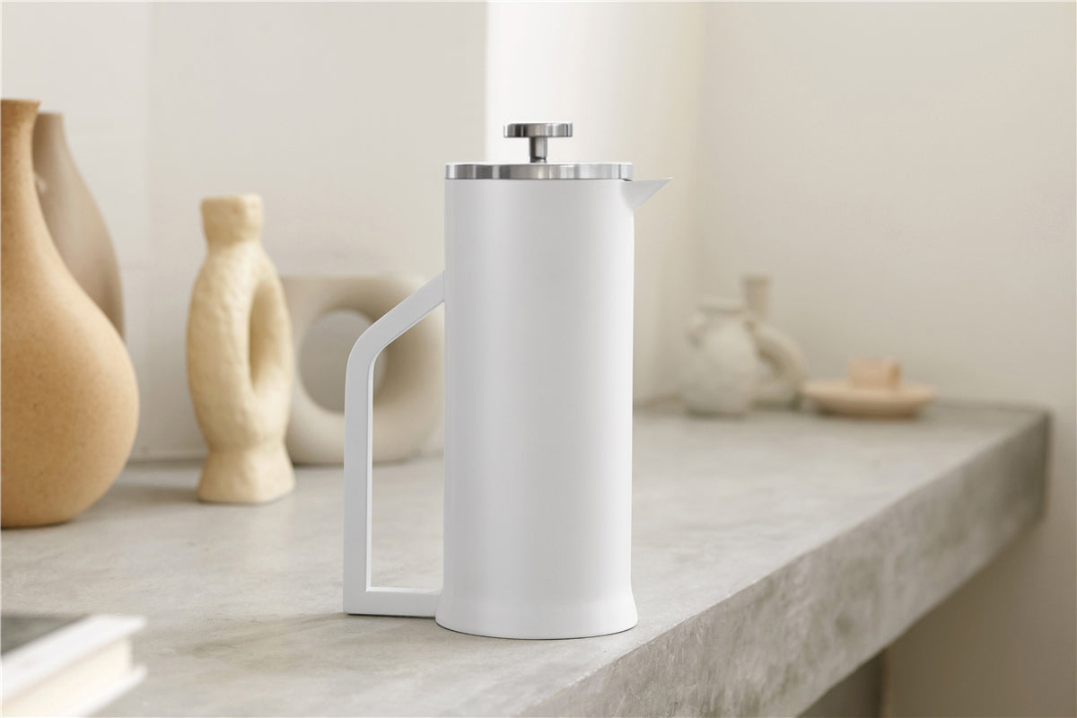 Lafeeca Stainless Steel French Press White – vacuum insulated coffee press with 2-layer mesh filter