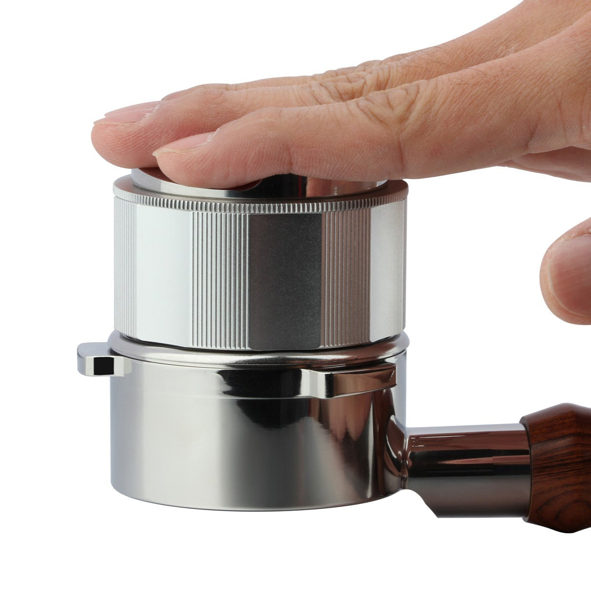 Stainless silver Lafeeca 2-in-1 espresso distributor and tamper