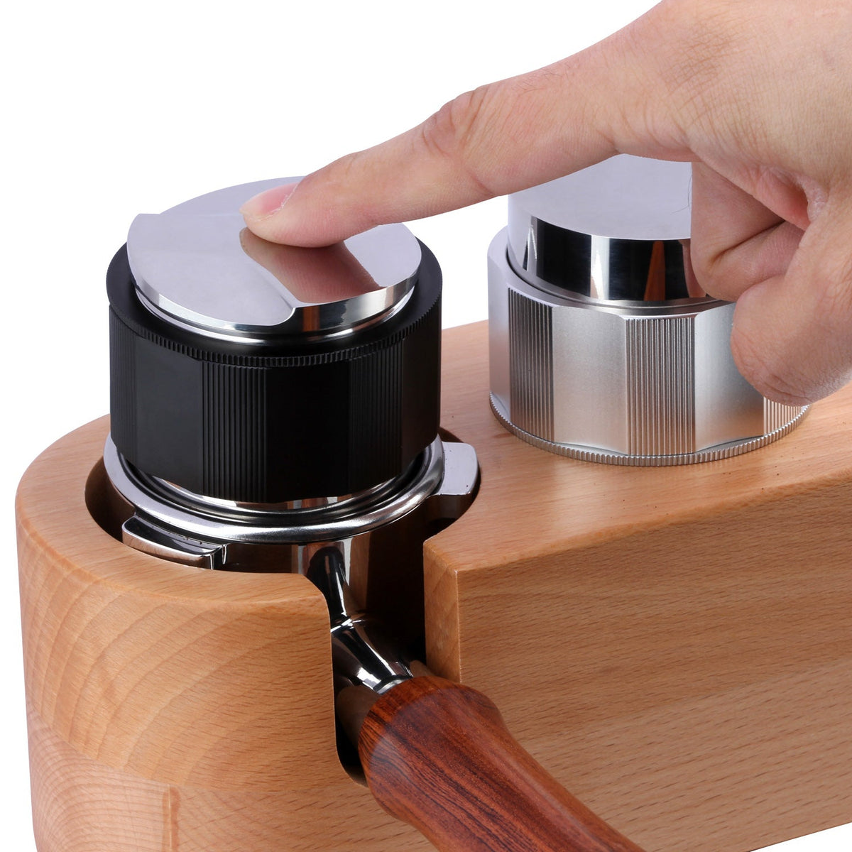 Black Lafeeca 2-in-1 espresso distributor and tamper