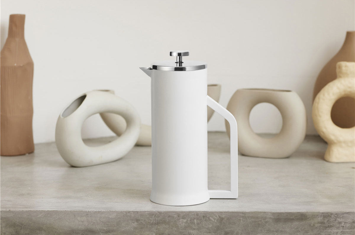 White Lafeeca stainless steel French press coffee maker
