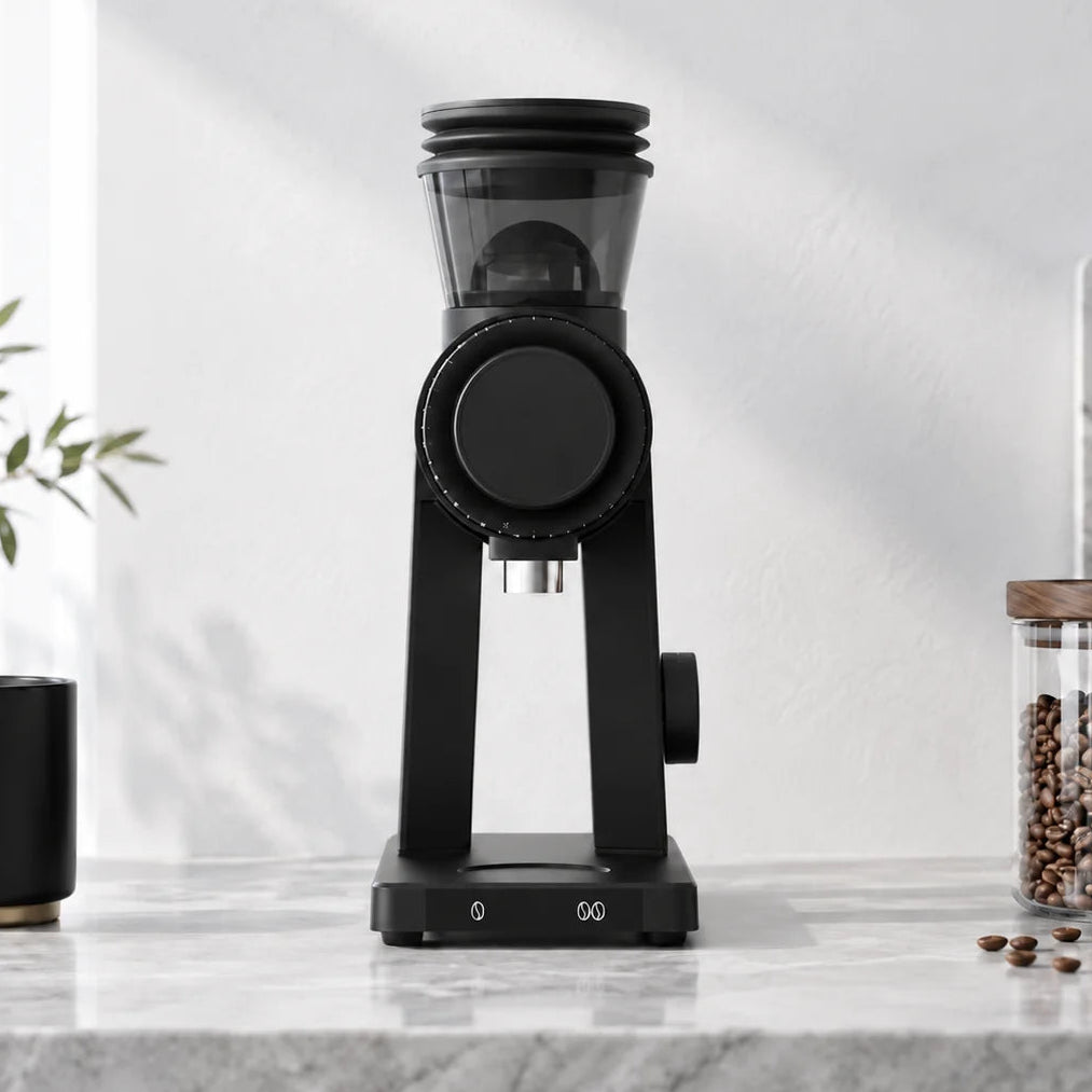 Lafeeca ARC Coffee Grinder Black – front view of the flat burr espresso grinder