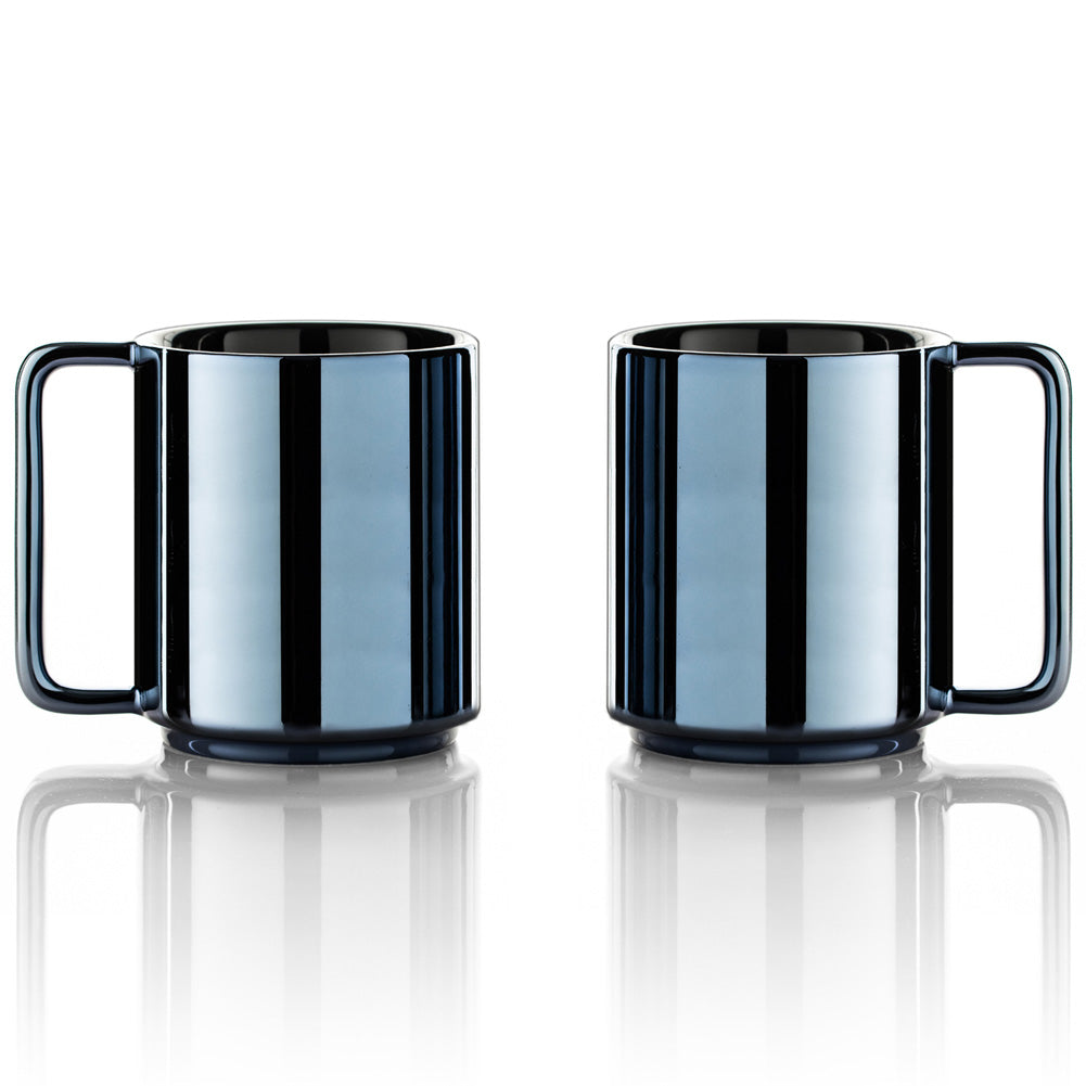 Lafeeca Ceramic Coffee Mug Set Metallic Chrome – 13.5 oz stackable ceramic coffee cups