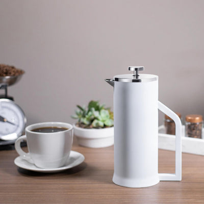 Lafeeca Stainless Steel French Press White – 34 oz double-wall insulated French press coffee maker