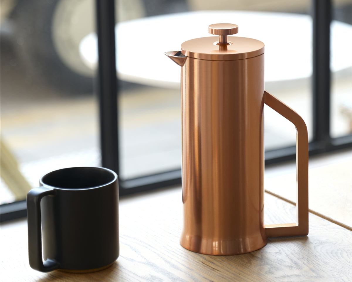 Lafeeca Ceramic Coffee Mug Set – ceramic coffee mugs styled with a white and copper French press