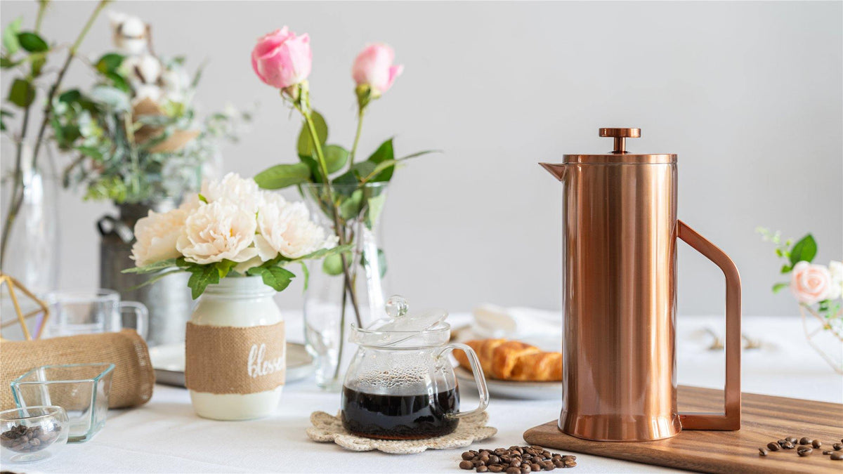 Lafeeca Stainless Steel French Press Copper – 34 oz double-wall insulated French press coffee maker