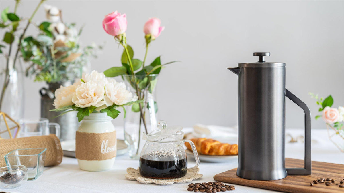 Lafeeca Stainless Steel French Press Metal Grey – vacuum insulated coffee press with 2-layer mesh filter